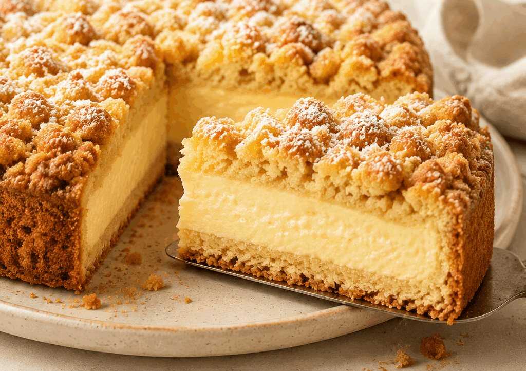 Entdecke das unwiderstehliche Rezept für Streuselkuchen mit Puddingfüllung!