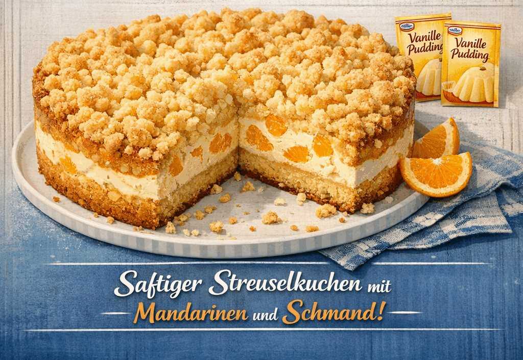 Streuselkuchen mit Mandarinen und Schmand