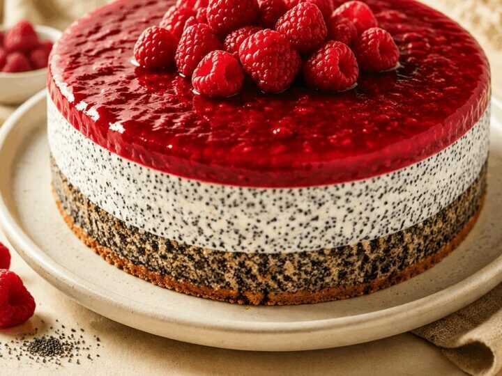 Entdecke das verführerische Rezept für Mohn-Quark-Torte mit Himbeerspiegel!