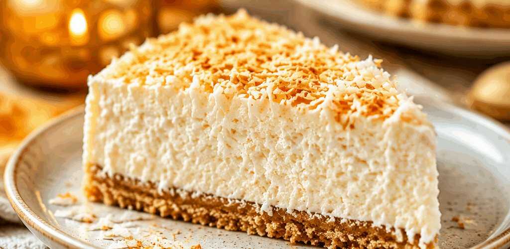 Entdecke den unwiderstehlichen No-Bake-Kokos-Käsekuchen! – so sieht es fertig aus