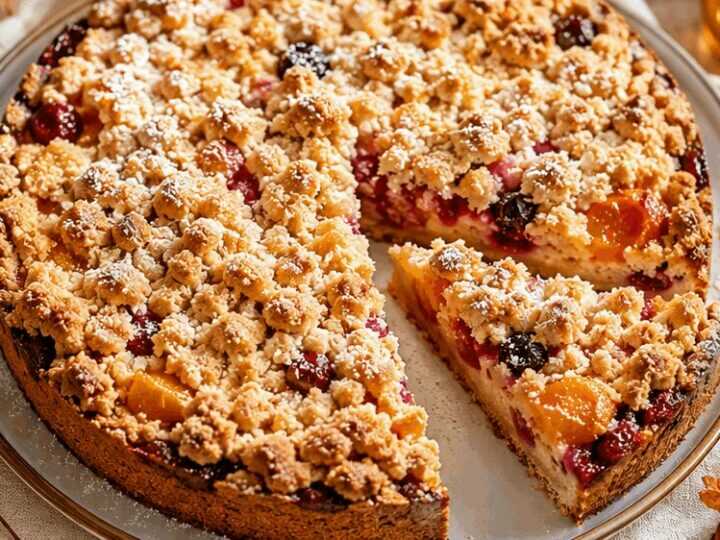 Entdecke den unwiderstehlichen Obstkuchen mit knusprigen Streuseln!