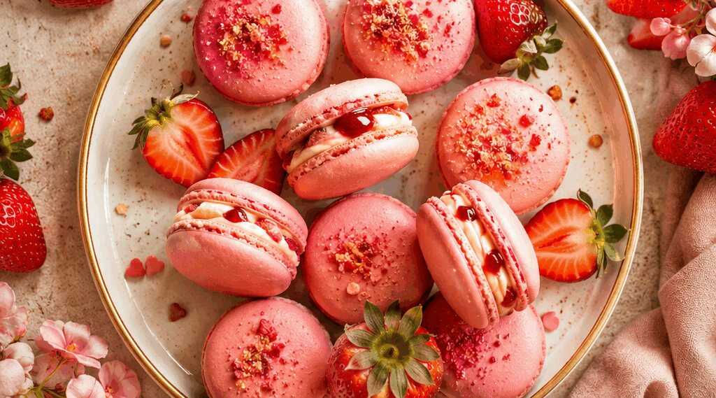 Welt der Erdbeer-Macarons