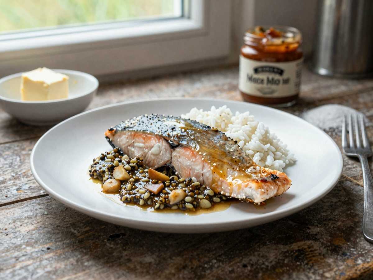 Entdecke drei einfache Methoden, um köstlichen Lachs mit Miso-Knoblauch-Butter zuzubereiten! – während der Zubereitung