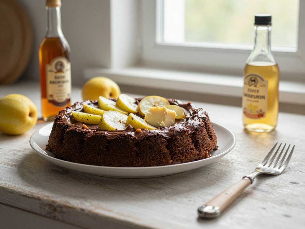 Entdecken Sie das unwiderstehliche Rezept für Birnen-Schokoladenkuchen! – während der Zubereitung