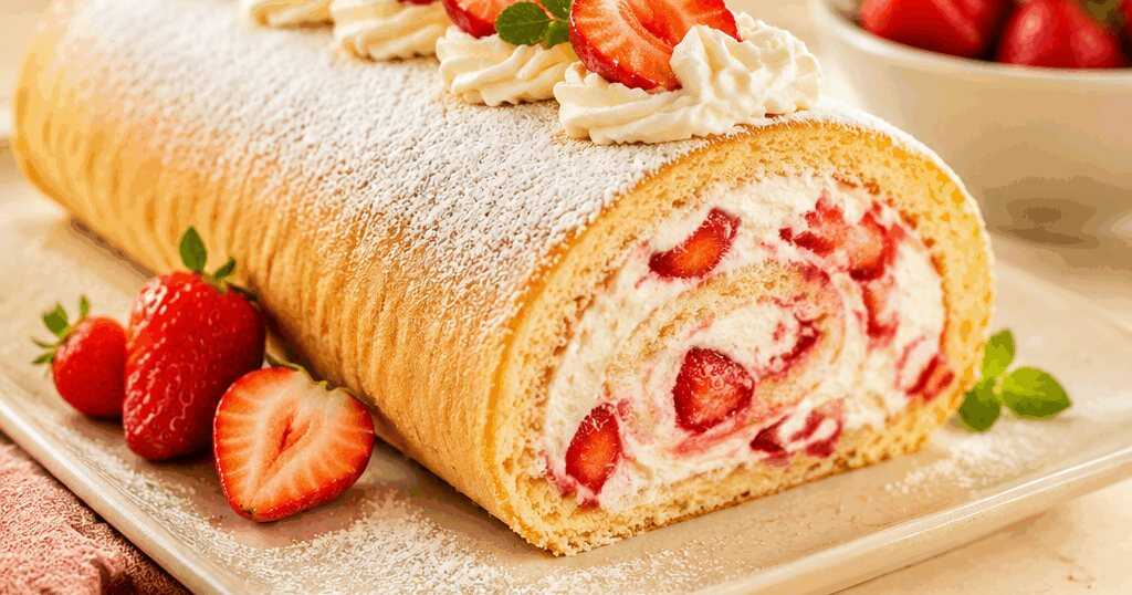 Biskuitrolle mit Erdbeerfüllung