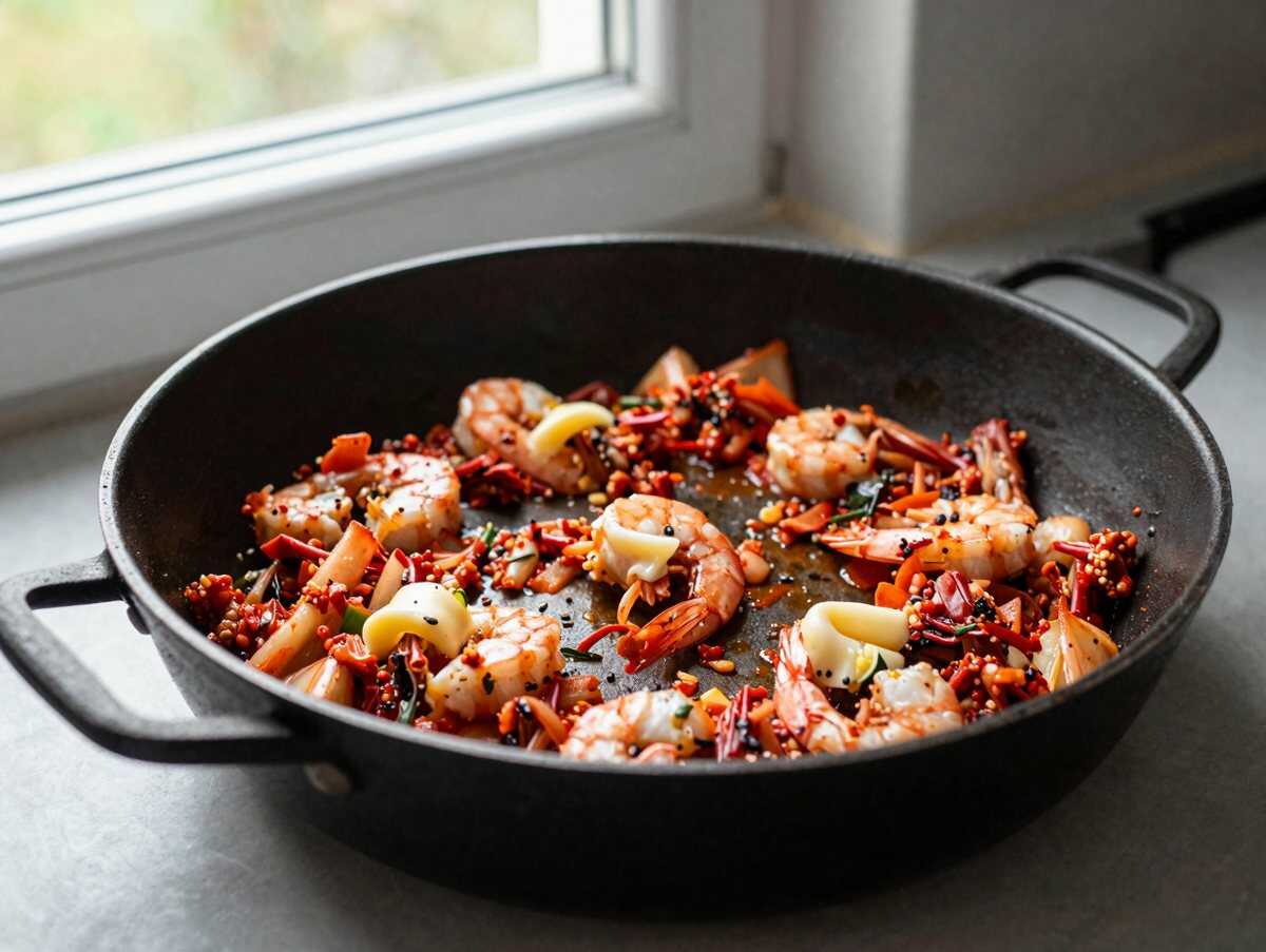 Entdecken Sie die Köstlichkeit: Kimchi-Garnelen in Butter – Ihr neuer Favorit für ein schnelles Abendessen! – während der Zubereitung