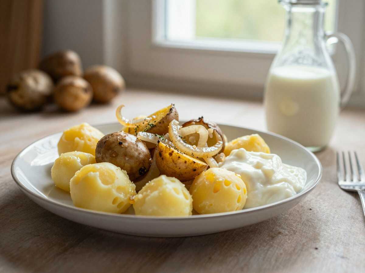 Erdäpfelkas – bayerischer Kartoffelkäse-Aufstrich – das Soulfood für kalte Tage – während der Zubereitung