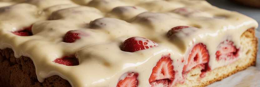 Erdbeer Biskuitkuchen vom Blech in 10 Minuten ein Tassenrezept – so sieht es fertig aus