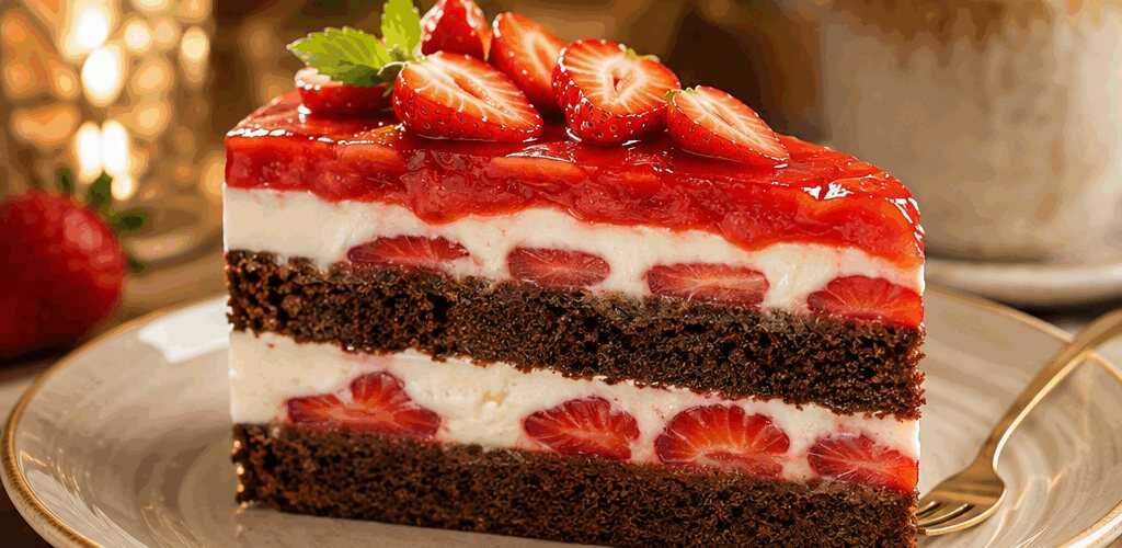 Erdbeertorte: Verführerische Kombination aus Kakaobiskuit und Joghurt für Ihre perfekte Form! – so sieht es fertig aus