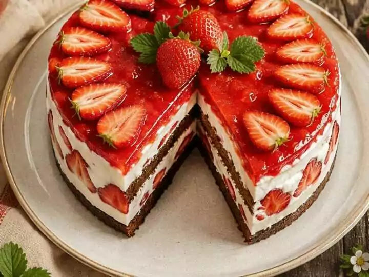 Erdbeertorte: Verführerische Kombination aus Kakaobiskuit und Joghurt für Ihre perfekte Form!