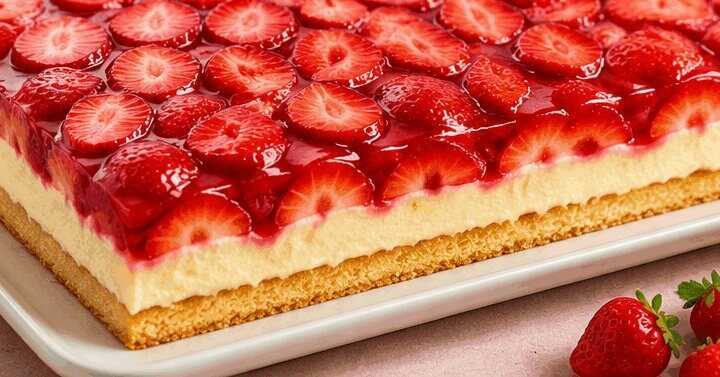 Erdbeertraum: Blitzschneller Blechkuchen mit Vanillecreme, den du lieben wirst!