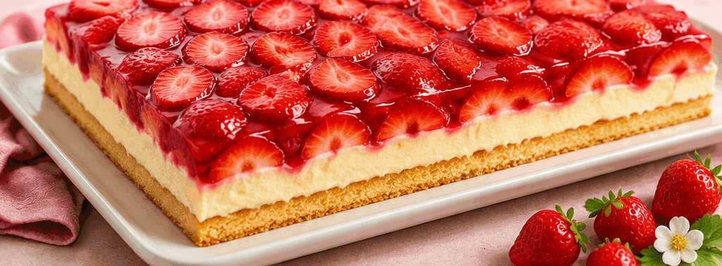 Erdbeertraum: Blitzschneller Blechkuchen mit Vanillecreme