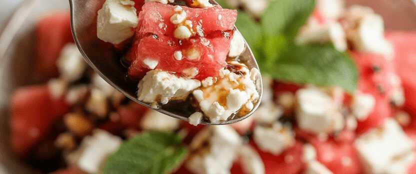 Erfrischender Wassermelonen-Feta-Salat mit Minze – so sieht es fertig aus