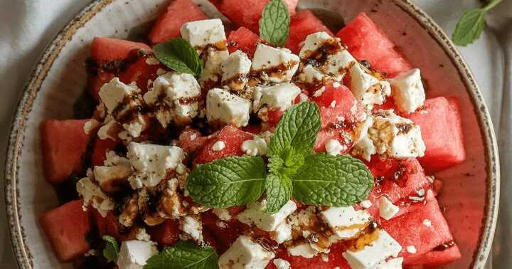 Erfrischender Wassermelonen-Feta-Salat mit Minze