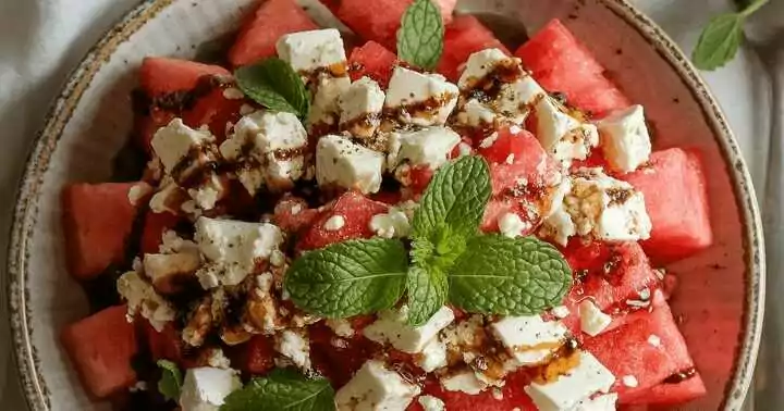 Erfrischender Wassermelonen-Feta-Salat mit Minze