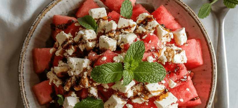 Erfrischender Wassermelonen-Feta-Salat mit Minze