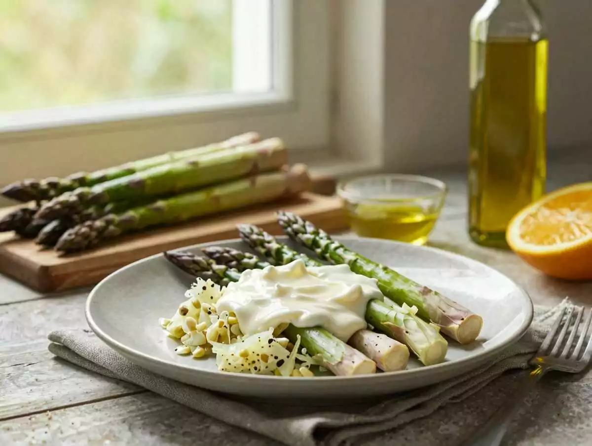 Fantastischer Spargelsalat mit 250 g Sahne den ich jedes Jahr bereite – während der Zubereitung