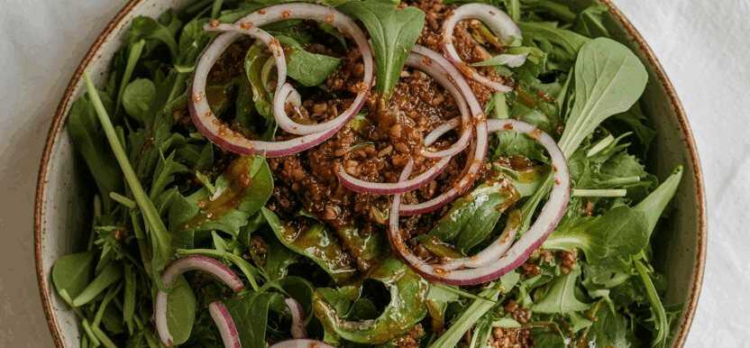 Feldsalat mit Balsamico und Zwiebeln