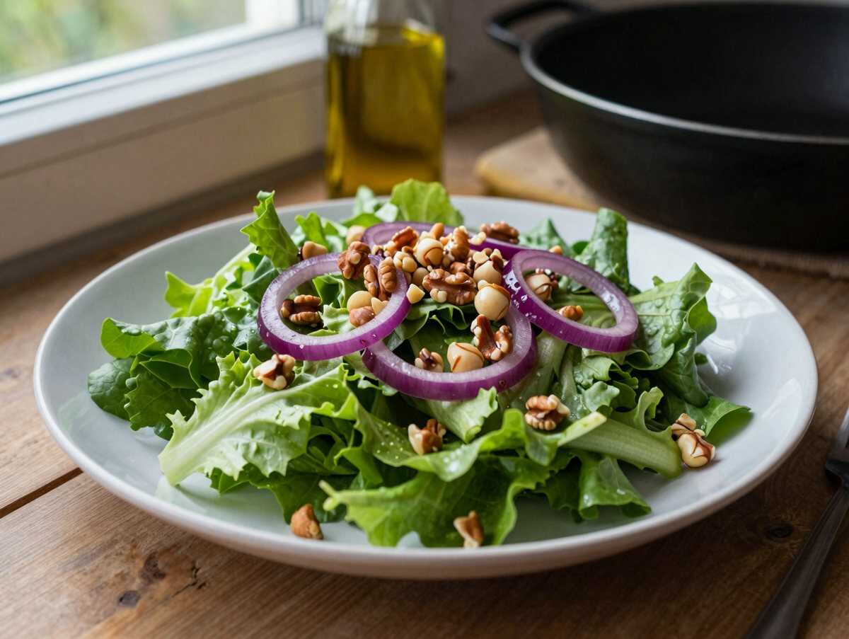 Feldsalat mit Balsamico und Zwiebeln – während der Zubereitung