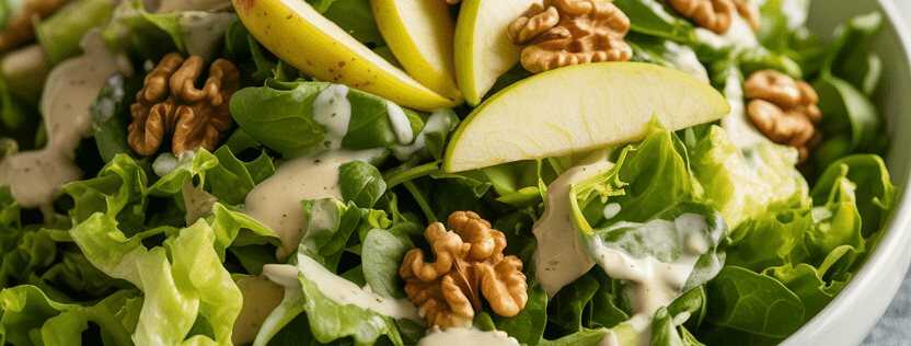 Feldsalat mit Walnüssen und Apfel – so sieht es fertig aus