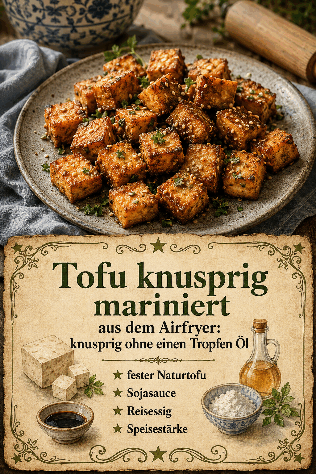 Tofu knusprig mariniert aus dem Airfryer: knusprig ohne einen Tropfen Öl