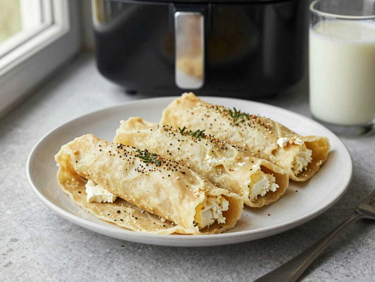 Feta-Päckchen im Blätterteig aus dem Airfryer – ideal für den Kindergeburtstag – während der Zubereitung