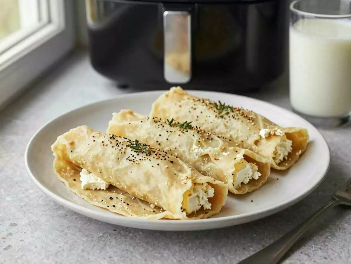 Feta-Päckchen im Blätterteig aus dem Airfryer – ideal für den Kindergeburtstag – während der Zubereitung