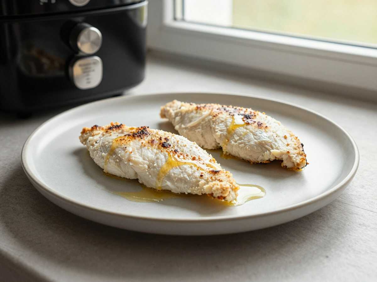Fisch in Bierteig-Art aus dem Airfryer – knuspriger geht's nicht – während der Zubereitung