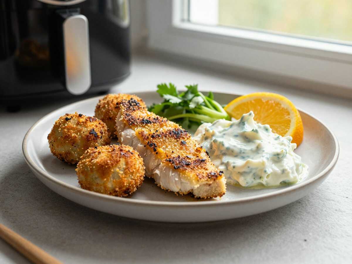 Fischbällchen mit Zitronen-Dip aus dem Airfryer – während der Zubereitung