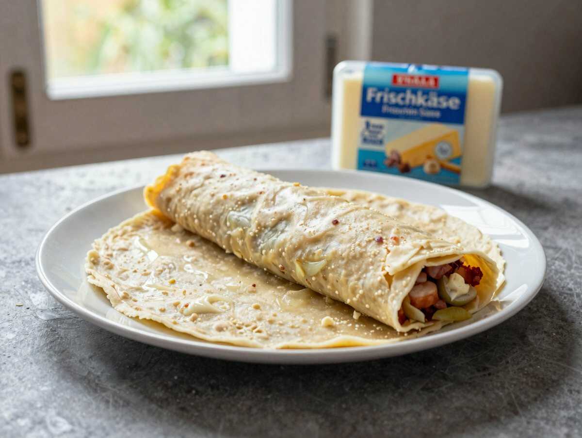 Flammkuchenrolle mit 1 Rolle Blätterteig & 1 Packung Frischkäse – während der Zubereitung