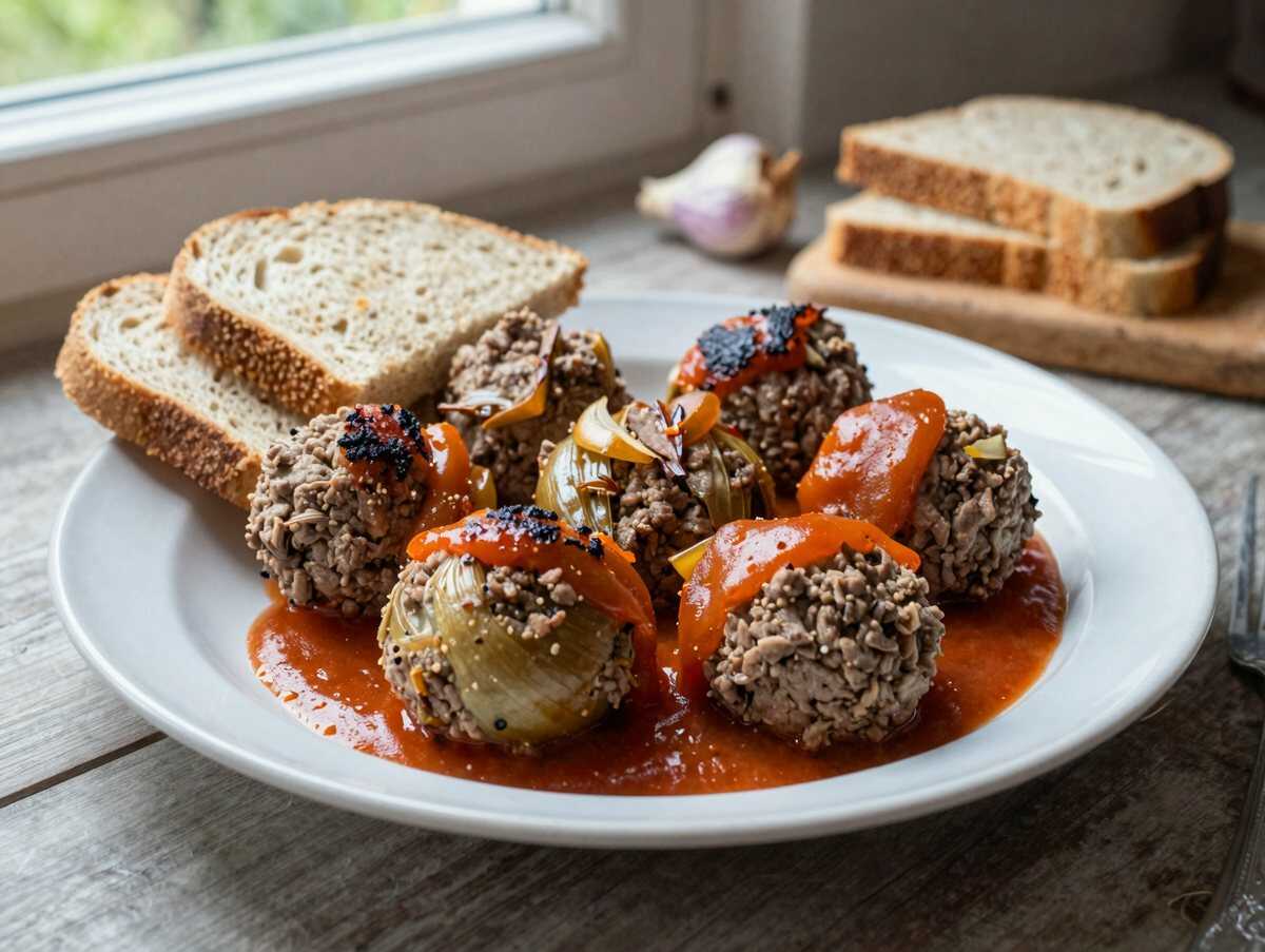 Fleischbällchen mit Tomaten-Paprika-Sauce – während der Zubereitung