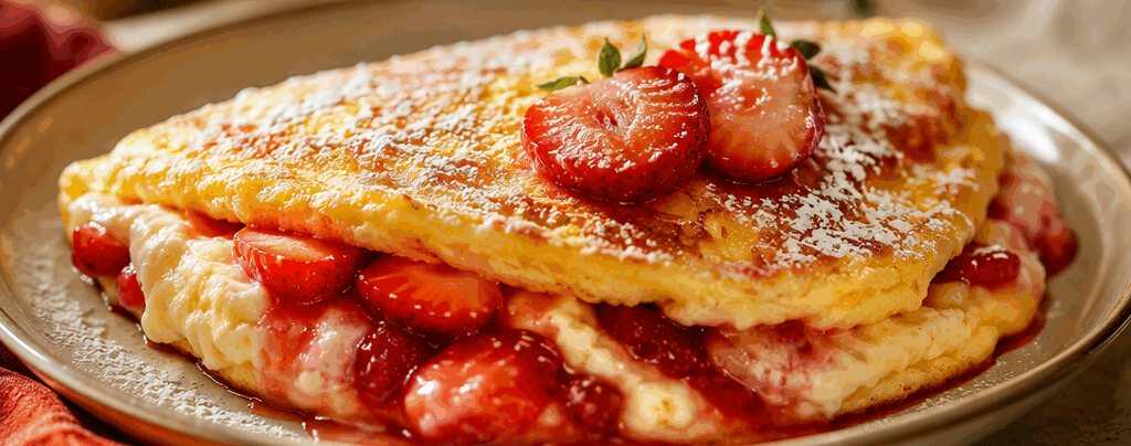 Fluffige Erdbeer-Omelette: Ein Genuss, den du nicht verpassen darfst! 🍓❤️ – so sieht es fertig aus