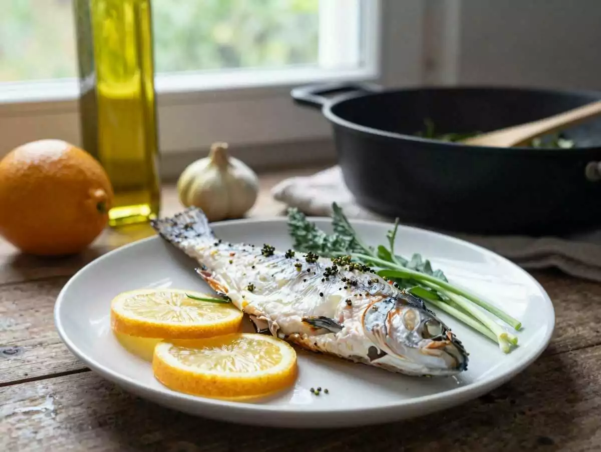 Forelle mit Zitrone und Kräutern aus der Heißluftfritteuse, perfekt für Silvester und Partys – während der Zubereitung