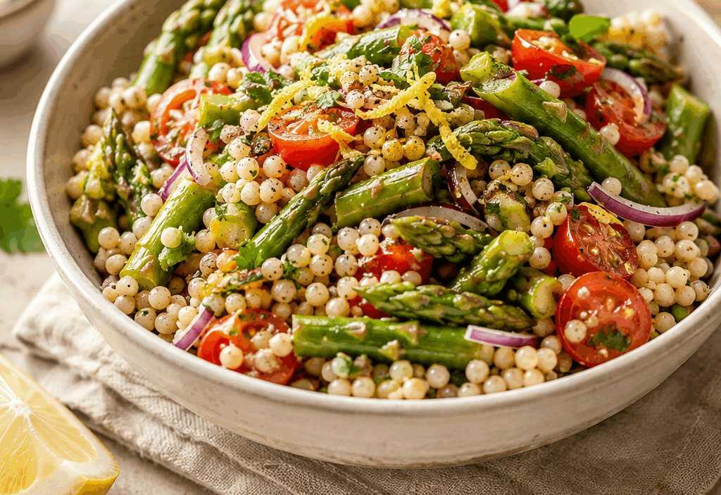 Frischer Frühlingsgenuss: Zitronen-Spargel-Couscous-Salat mit Tomaten entdecken!