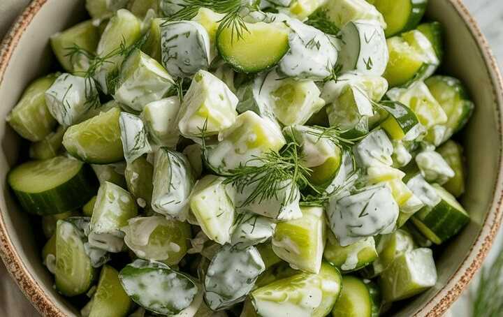 Frischer Gurkensalat mit Dill-Sahne-Dressing