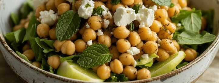 Frischer mediterraner Kichererbsen-Salat mit Feta und Minze