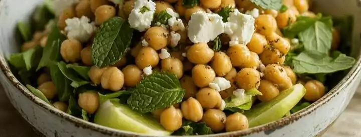 Frischer mediterraner Kichererbsen-Salat mit Feta und Minze