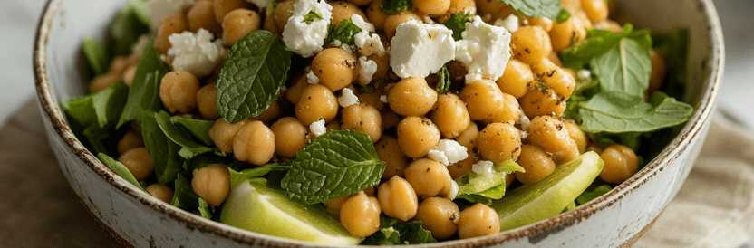 Frischer mediterraner Kichererbsen-Salat mit Feta und Minze