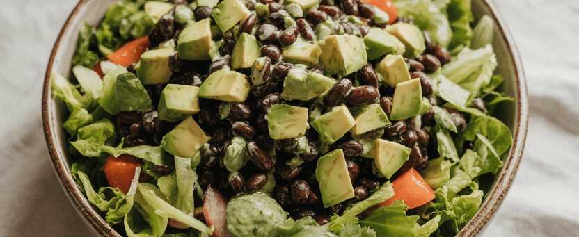 Frischer Mexikanischer Salat mit Schwarzen Bohnen und Avocado – so sieht es fertig aus