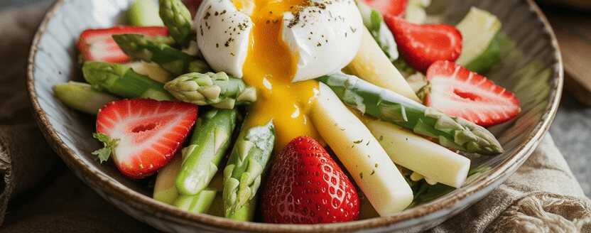 Frischer Spargel-Salat mit Erdbeeren und Ei – so sieht es fertig aus