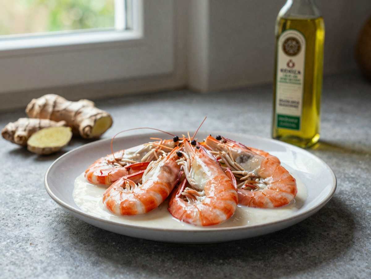 Garnelen mit Ingwer, Knoblauch und Kokosmilch: Ein schneller Tropentrip für den Gaumen! – während der Zubereitung