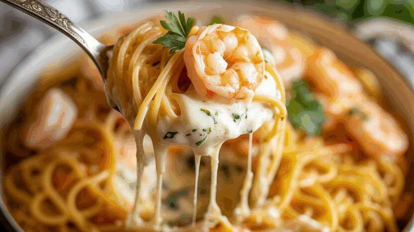 Garnelen Spaghetti in leckere Knoblauch Frischkäsesauce