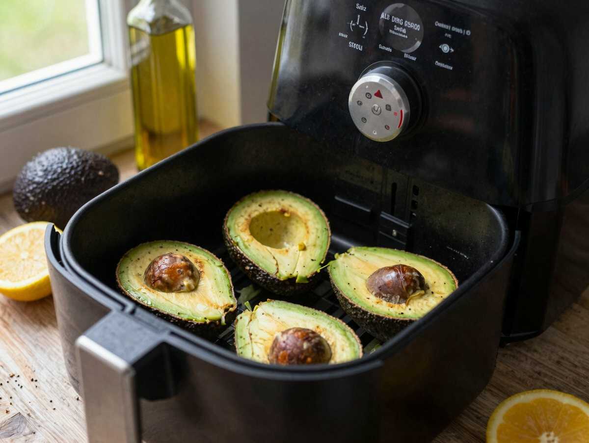 Gebackene Avocado aus dem Airfryer – während der Zubereitung