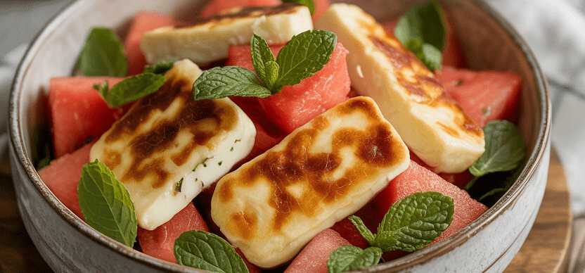 Gebackener Halloumi-Salat mit Wassermelone und Minze