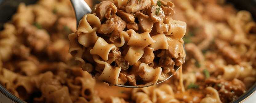 Gebratene Nudeln mit 200g Hähnchenfleisch und 150g Woknudeln – so sieht es fertig aus