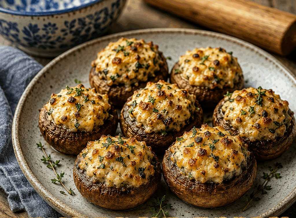 Gefüllte Champignons mit Frischkäse aus dem Airfryer – fertig, bevor der Ofen überhaupt heiß wäre
