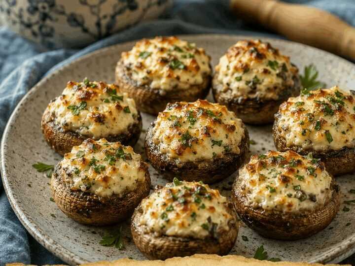 Gefüllte Champignons mit Frischkäse aus dem Airfryer – perfekt als Beilage zum Grillabend