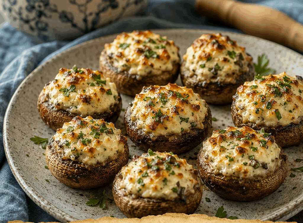 Gefüllte Champignons mit Frischkäse aus dem Airfryer – perfekt als Beilage zum Grillabend