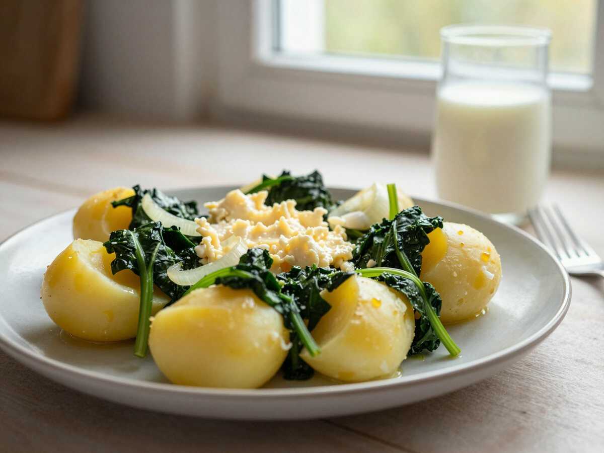 Gefüllte Kartoffeln mit Spinat und Käse – die ganze Familie ist begeistert – während der Zubereitung
