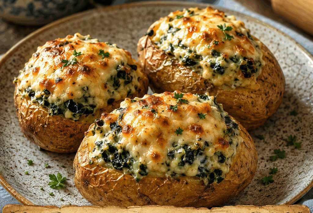 Gefüllte Kartoffeln mit Spinat und Käse